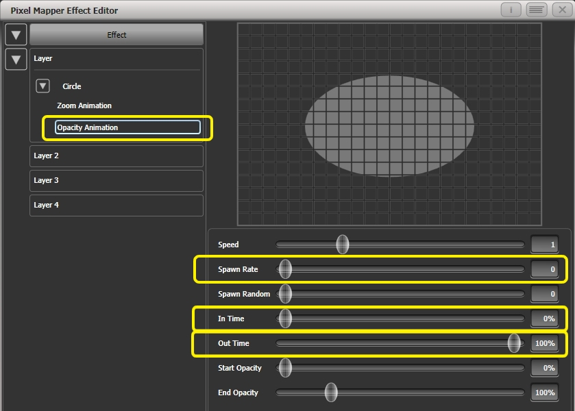 Effect Editor - Pixel Mapper - Opacity Animation Settings
