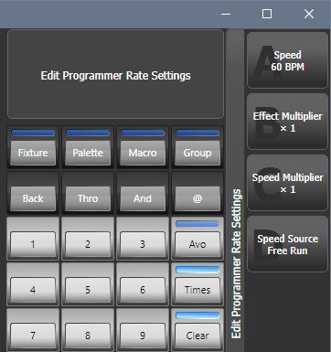 Edit Programmer Rate Settings Menu, found by pressing Options