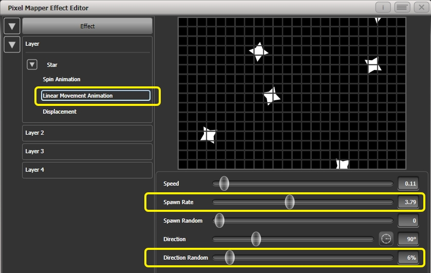 Effect Editor - Pixel Mapper - Linear Movement Settings