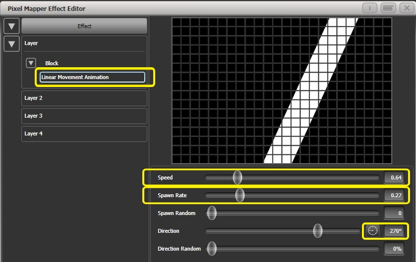 Effect Editor - Pixel Mapper - Modify a Linear Movement Animation