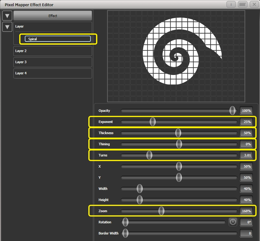 Effect Editor - Pixel Mapper - Modifying a Spiral