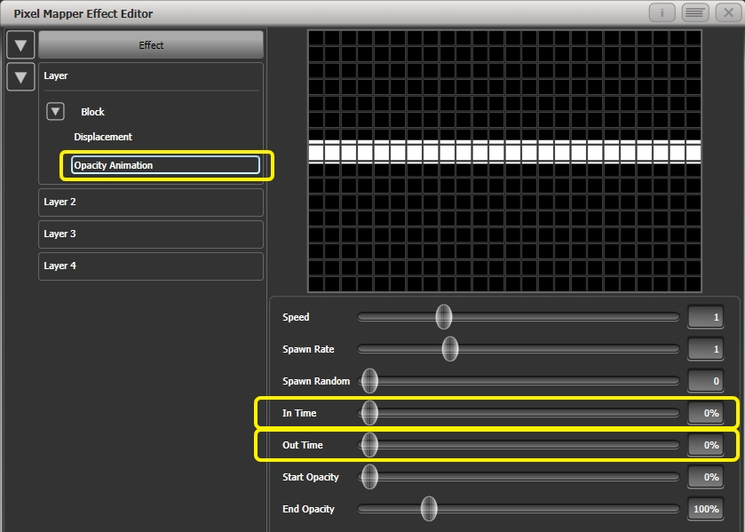 Effect Editor - Pixel Mapper - Opacity Animation Settings