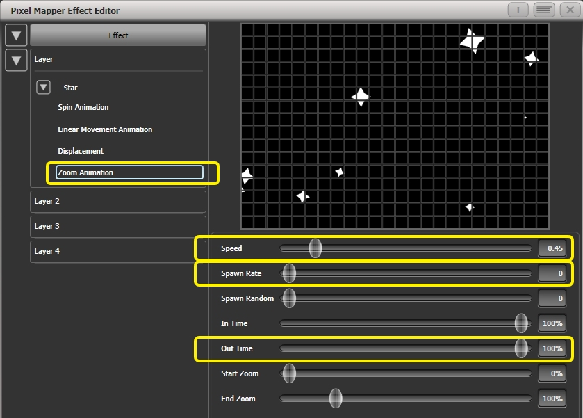 Effect Editor - Pixel Mapper - Zoom Animation Settings