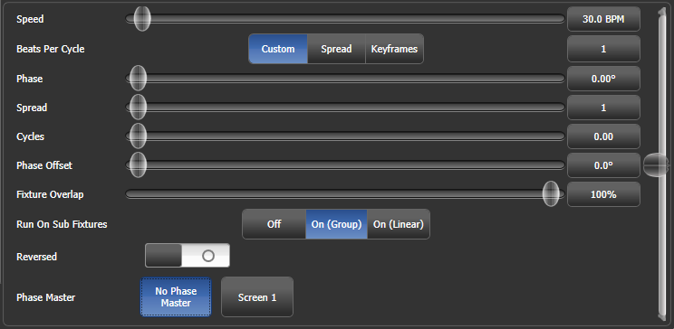 Effect Editor key frame controls for layer/effect