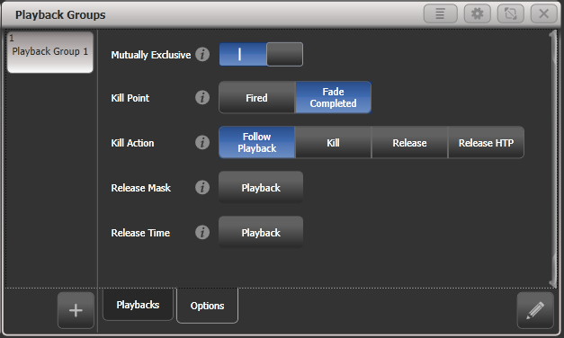 Playback groups options workspace
