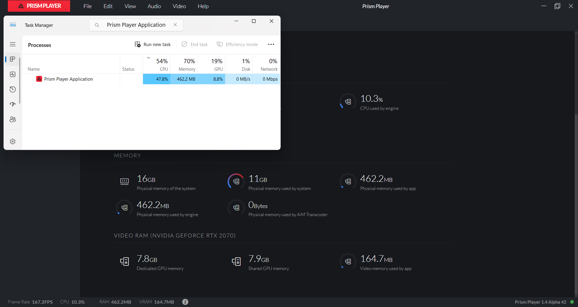 Engine process memory usage