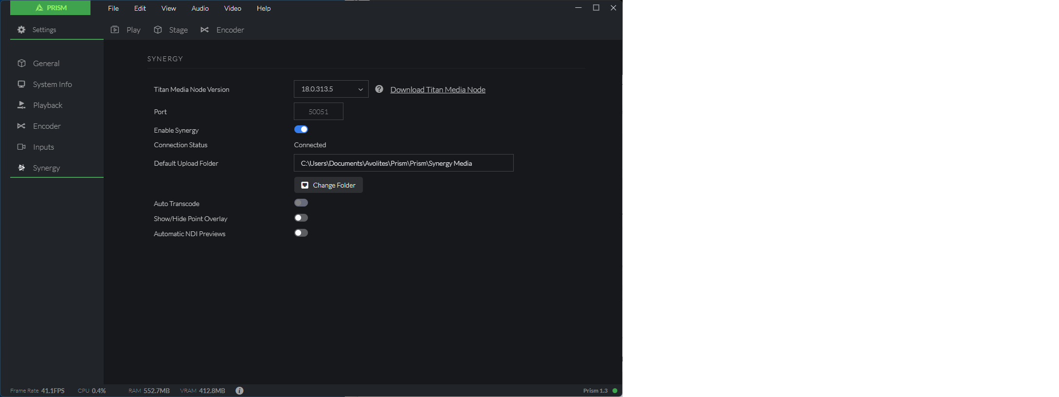 Prism Settings Window