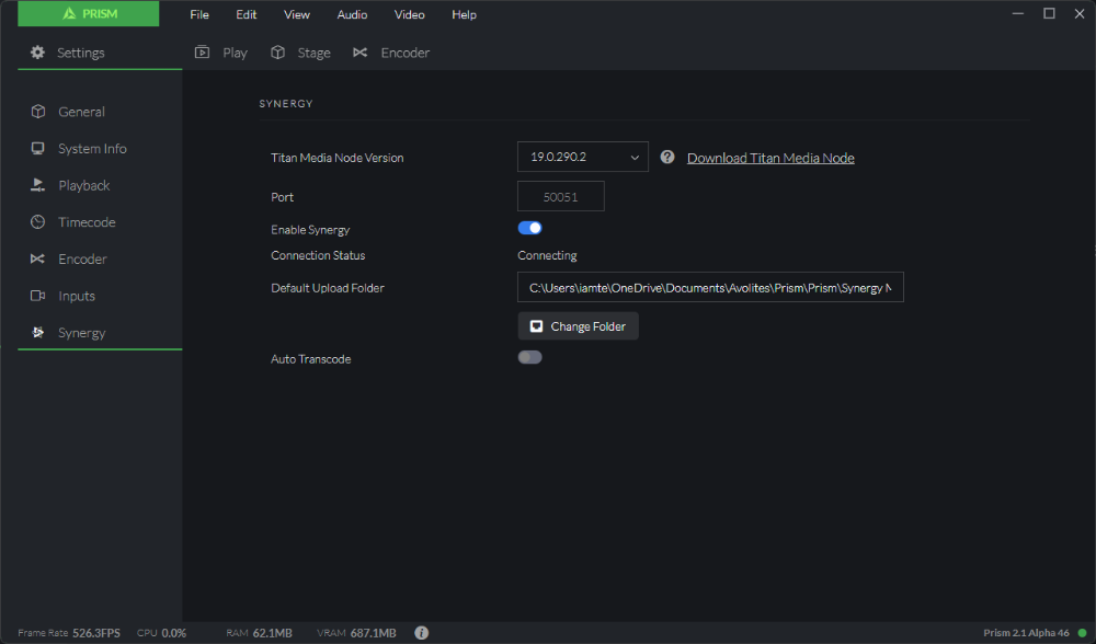 Synergy Settings | Avolites Manual