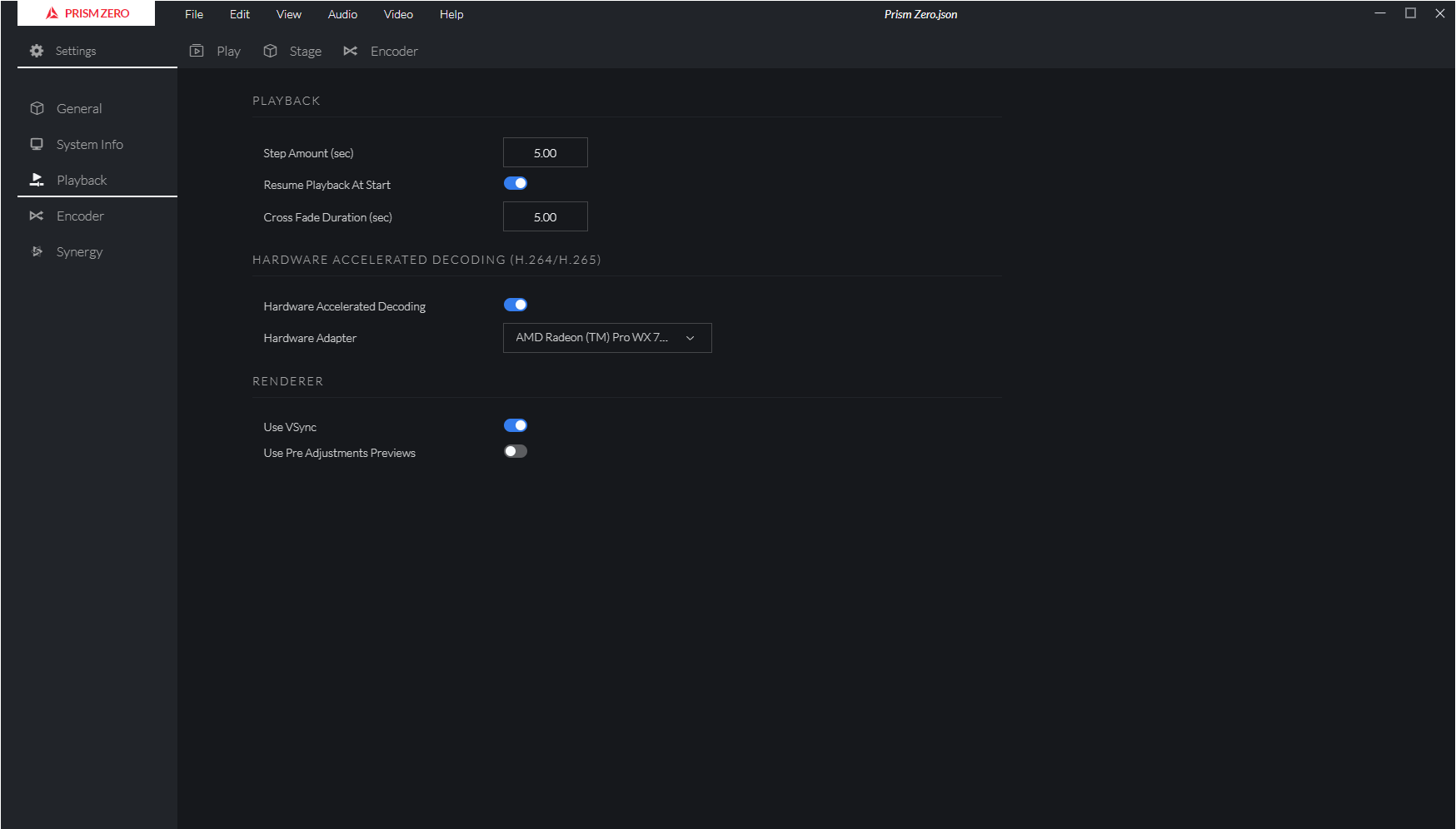 Settings Playback