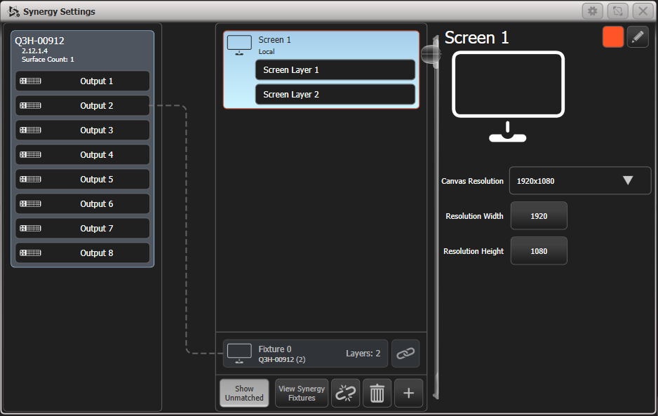 Synergy Settings Window screen settings