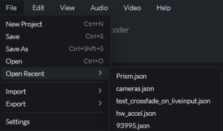 Prism File Menu Open Recent