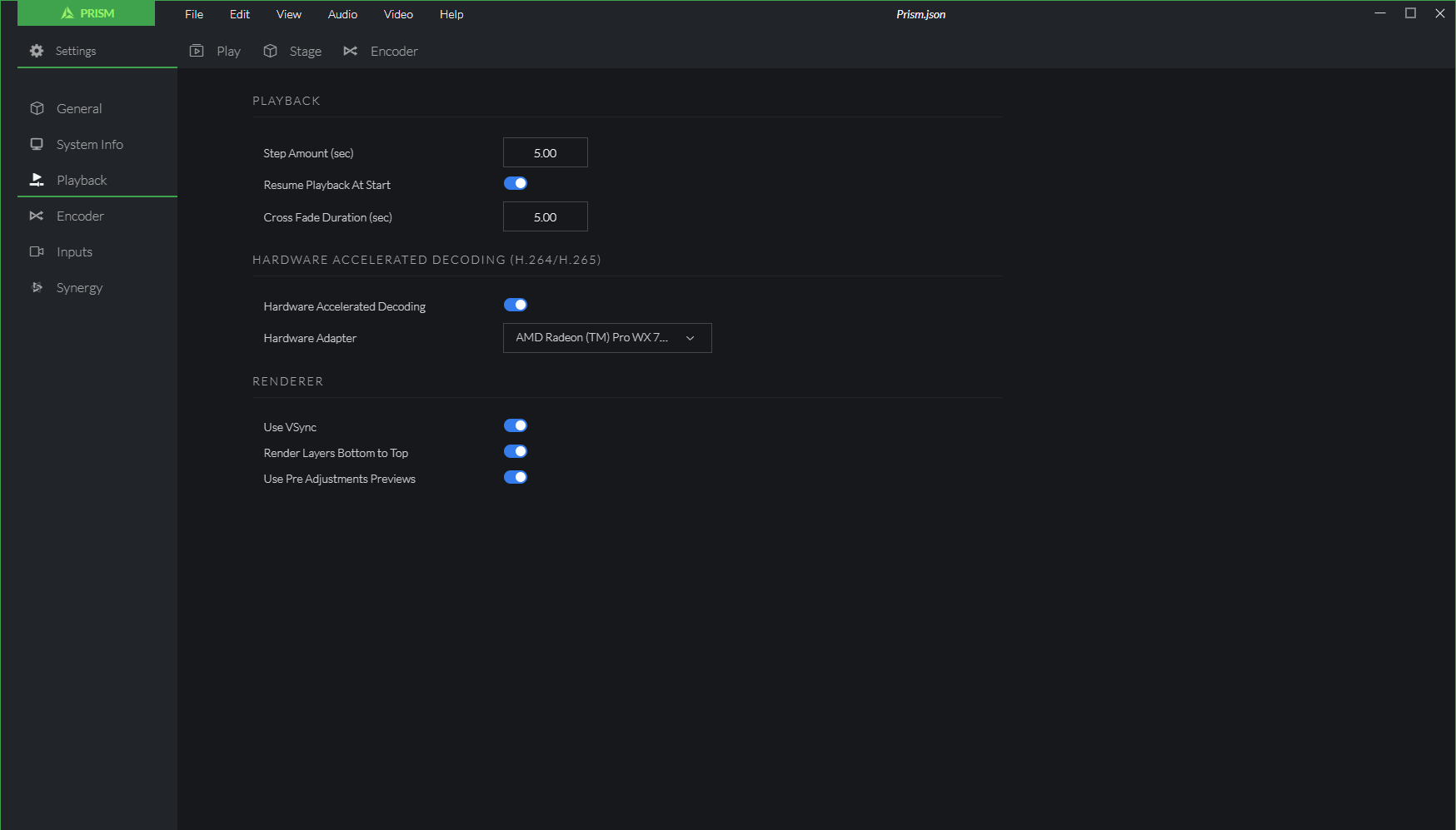Settings Playback